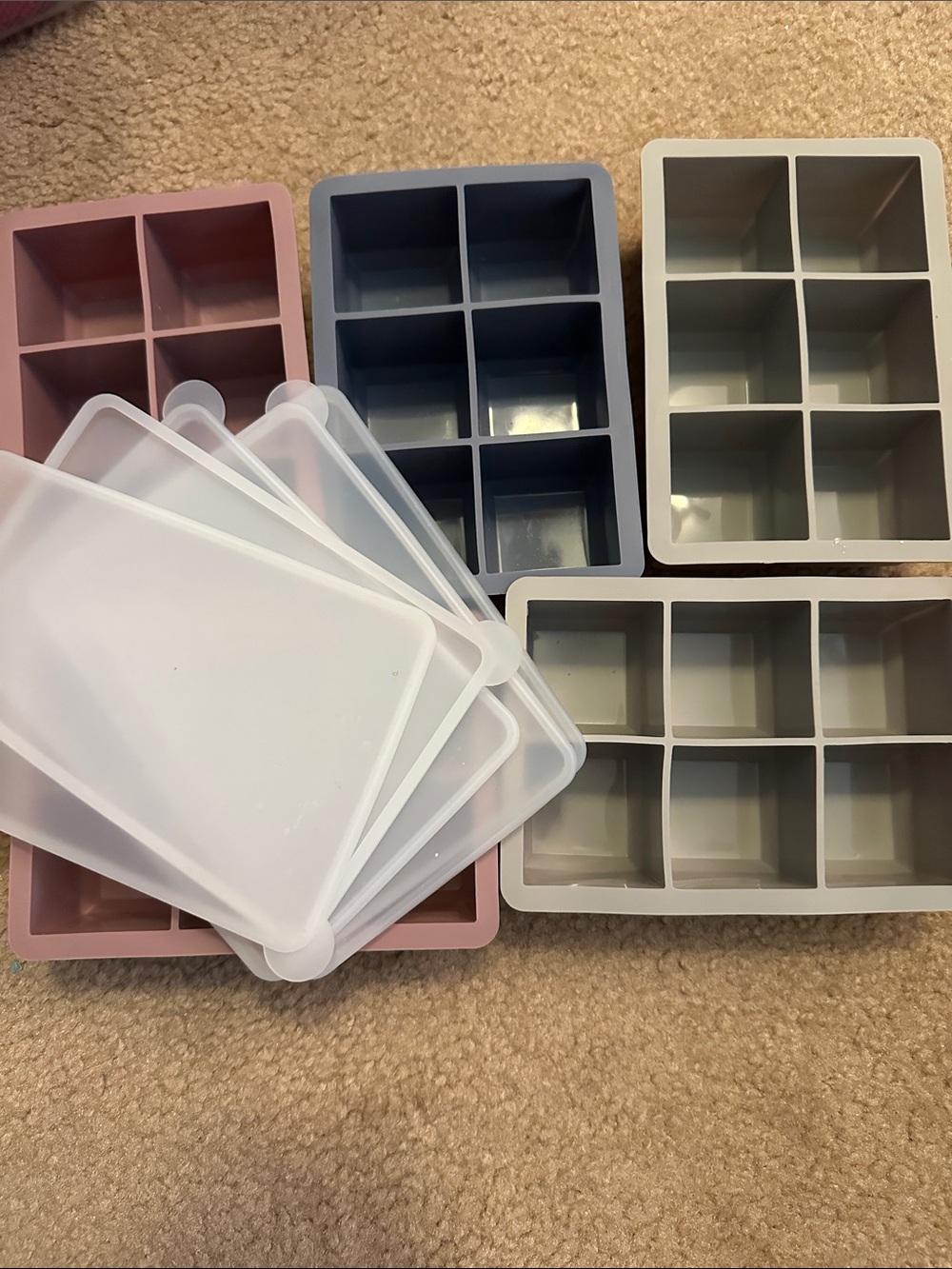 Silicone 6-Cavity ice mold Set in Pink, Blue, and Gray